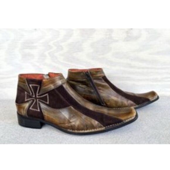 Robert Wayne Templar Marbled Leather Zip Up Low Western/ Ankle Boots Size 12 - Picture 1 of 11